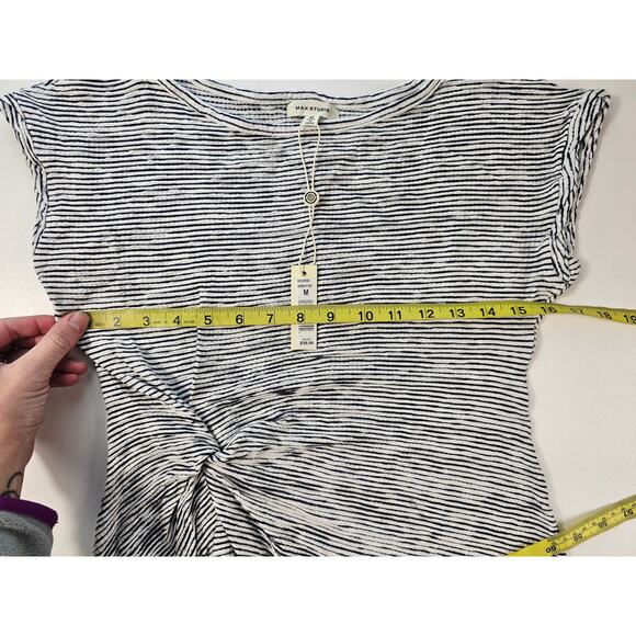 NWT Max Studio side ruched striped black white sundress comfort Seersucker M - Picture 8 of 8